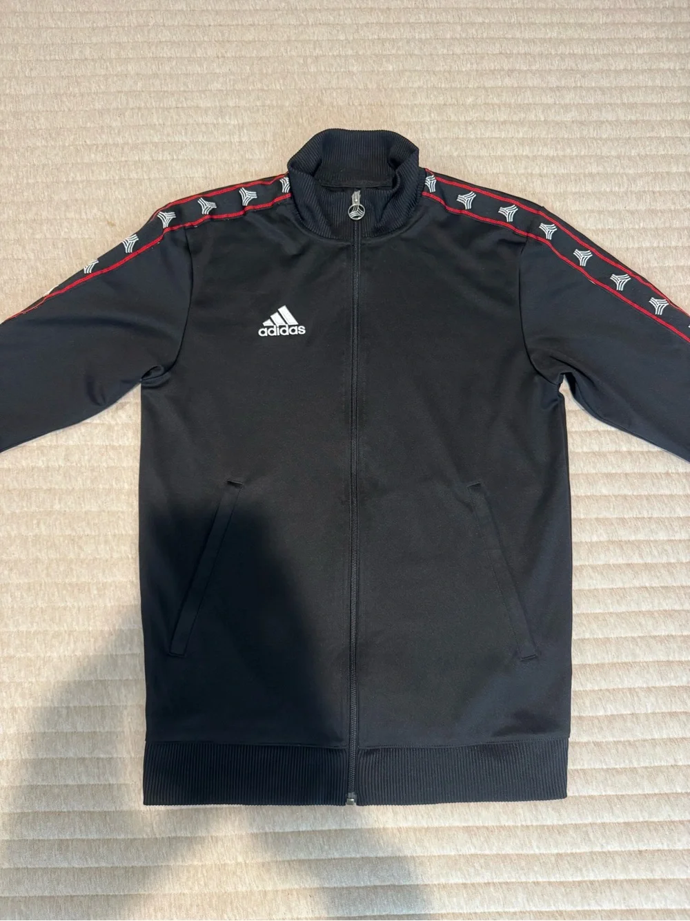 adidas Black Full-Zip Track Jacket with Red Shoulder Piping